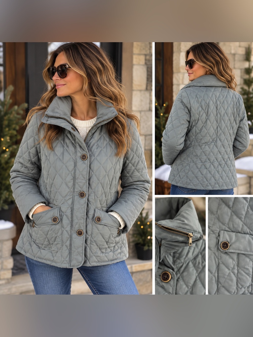 Eddie Bauer Premium Goose Down Quilted Jacket Women’s L Gray
